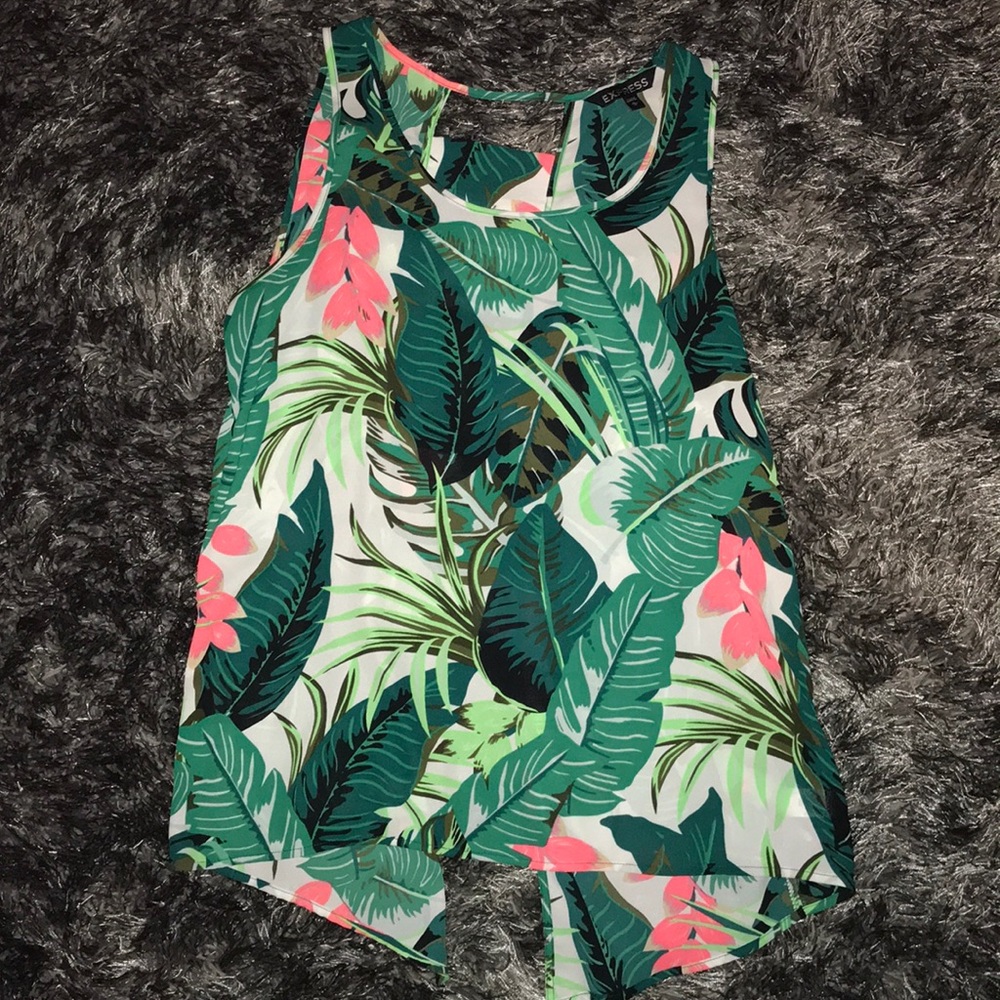 Sleeveless tropical open back top